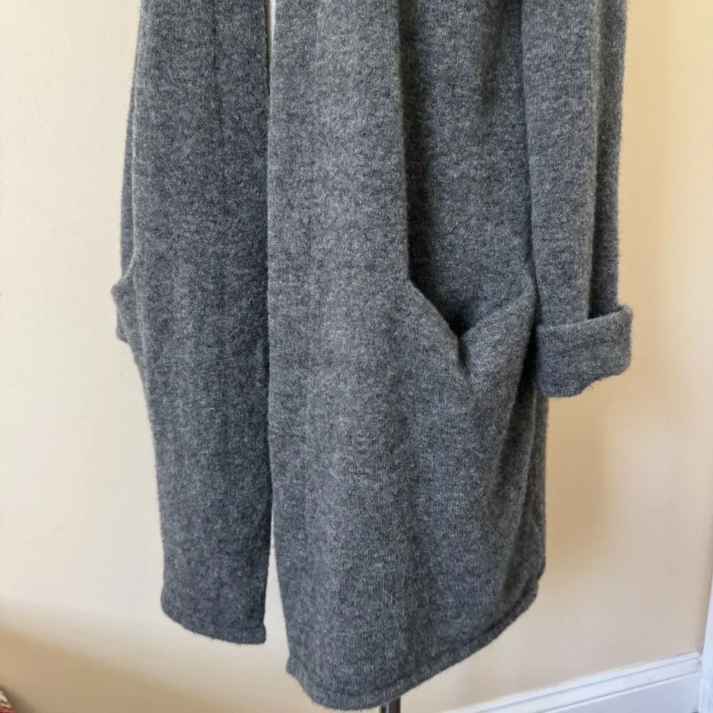 Jenni Kayne Cardigan Sweater Women Medium Tall Gray Lightweight Merino Wool Long